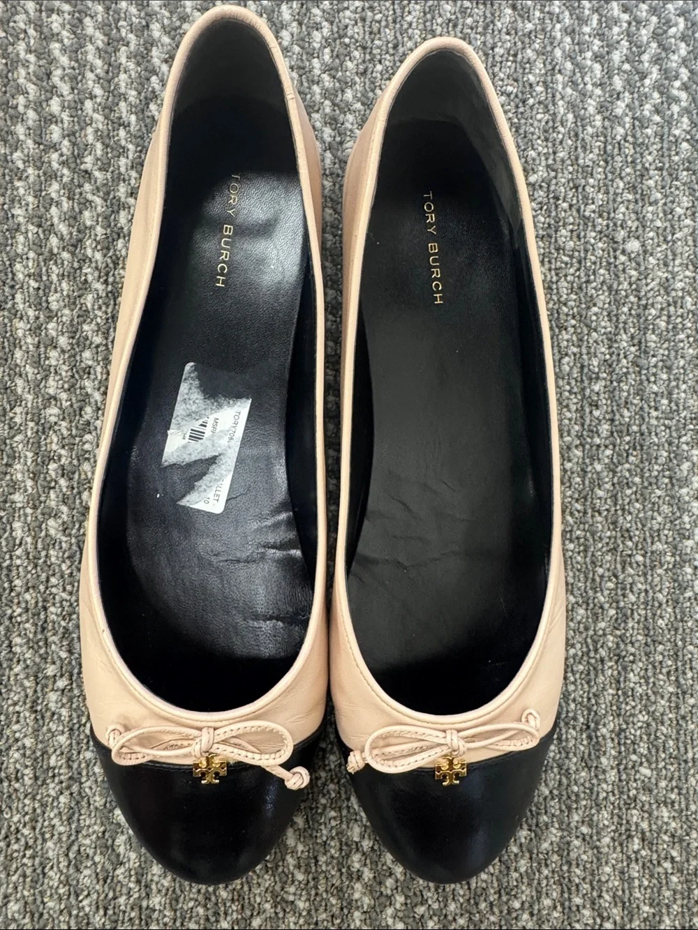 Tory Burch Cap Toe Leather Ballet Flat in Rose Pink & Perfect Black, size 10